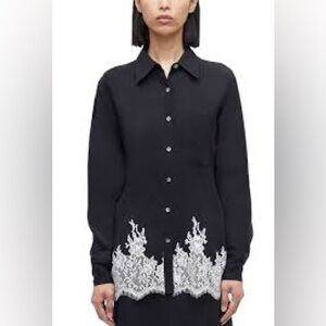 3.1 Phillip Lim Black Blouse with White Lace Detail
